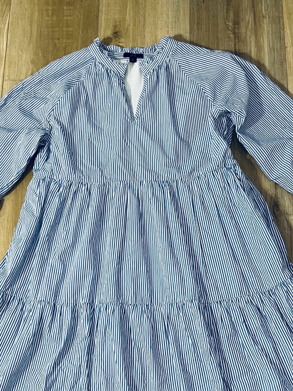 J.Crew Striped Cotton Poplin Tiered Ruffle Neck Dress Size LT - Picture 4 of 8